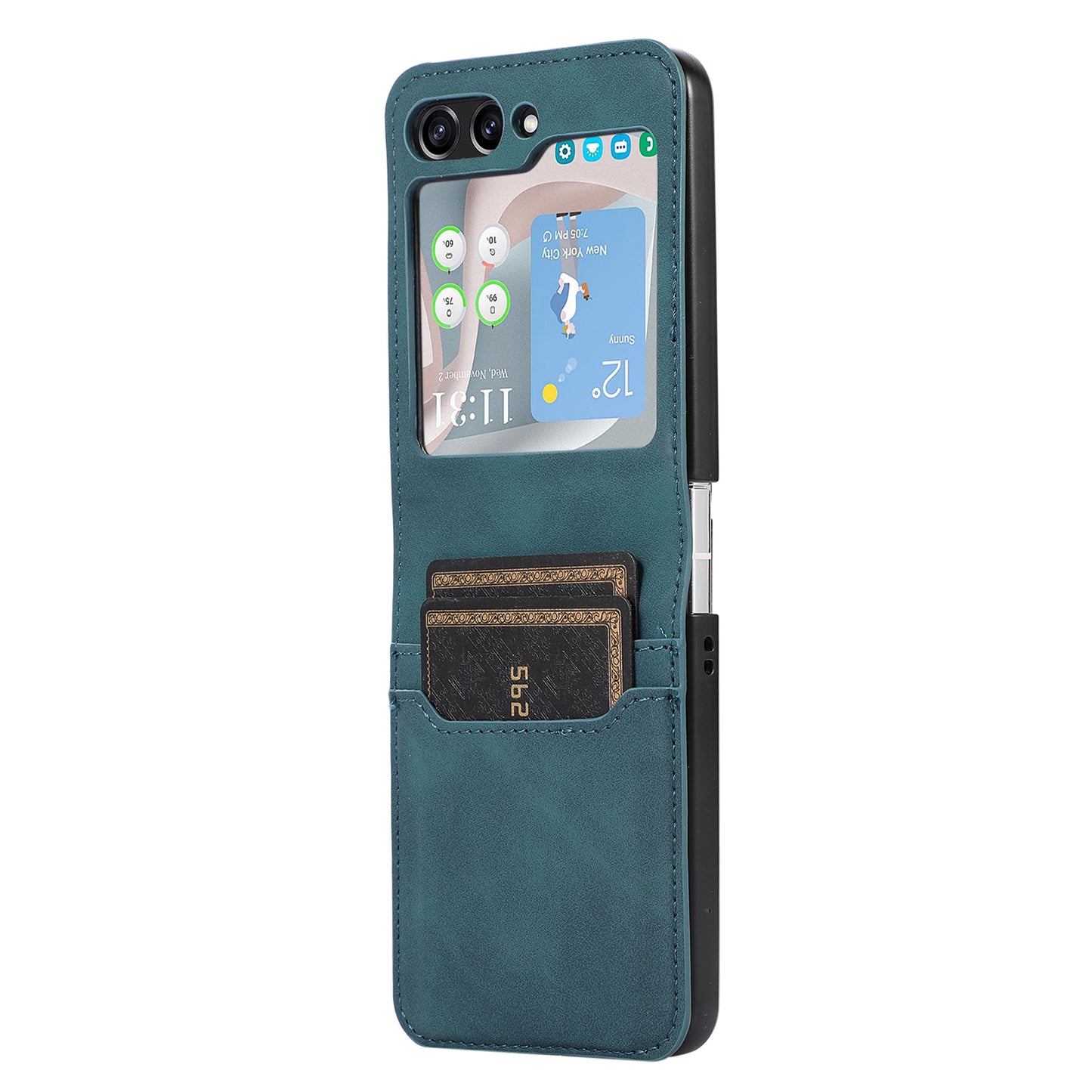 For Samsung Galaxy Z Flip5 5G Card Slot Phone Case Shockproof PU Leather PC Phone Cover