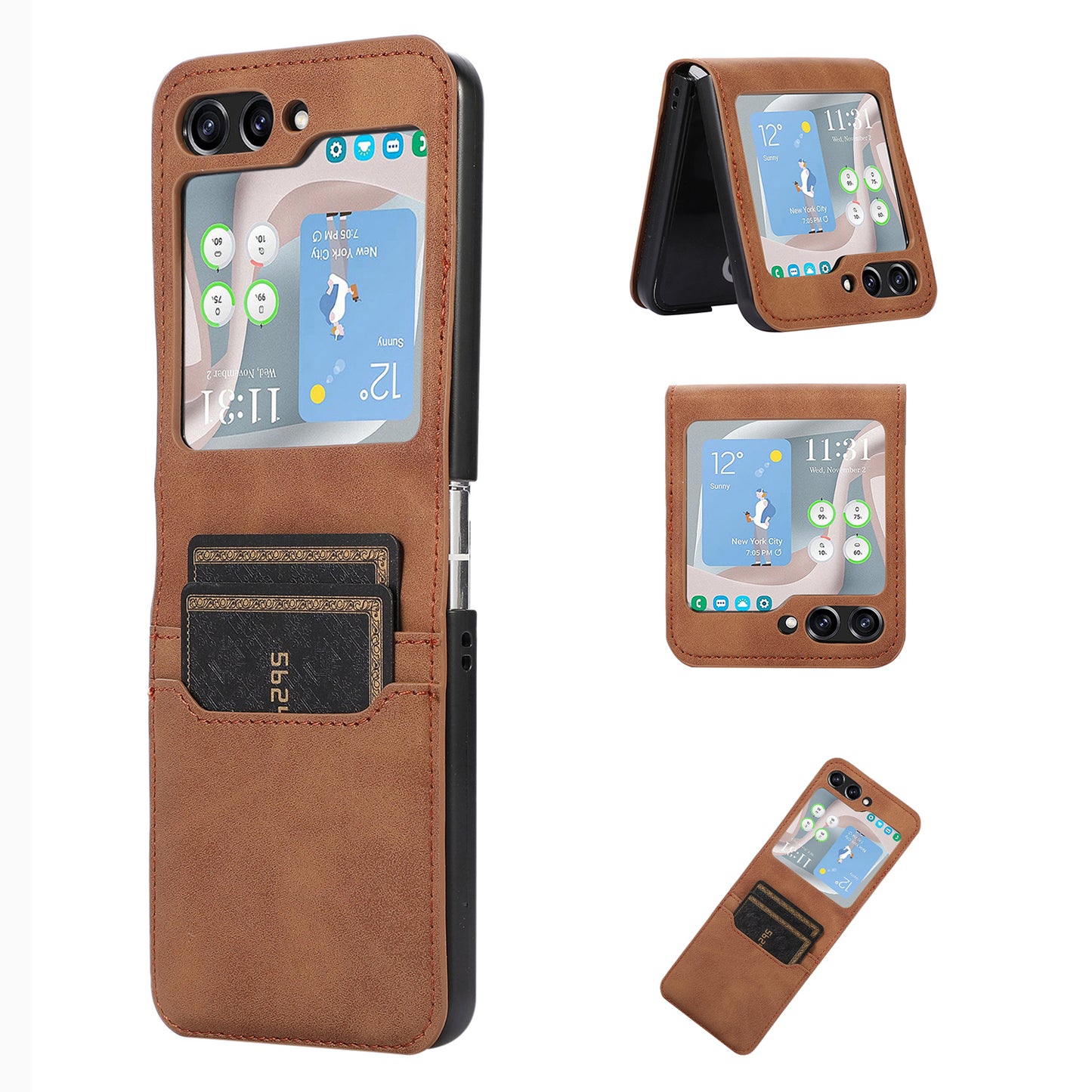 For Samsung Galaxy Z Flip5 5G Card Slot Phone Case Shockproof PU Leather PC Phone Cover