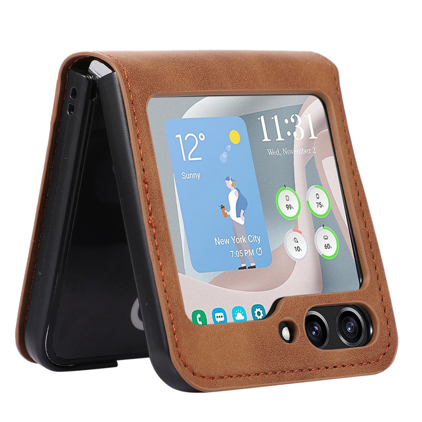 For Samsung Galaxy Z Flip5 5G Card Slot Phone Case Shockproof PU Leather PC Phone Cover
