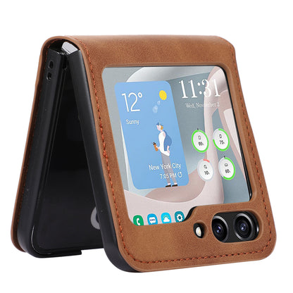 For Samsung Galaxy Z Flip5 5G Card Slot Phone Case Shockproof PU Leather PC Phone Cover