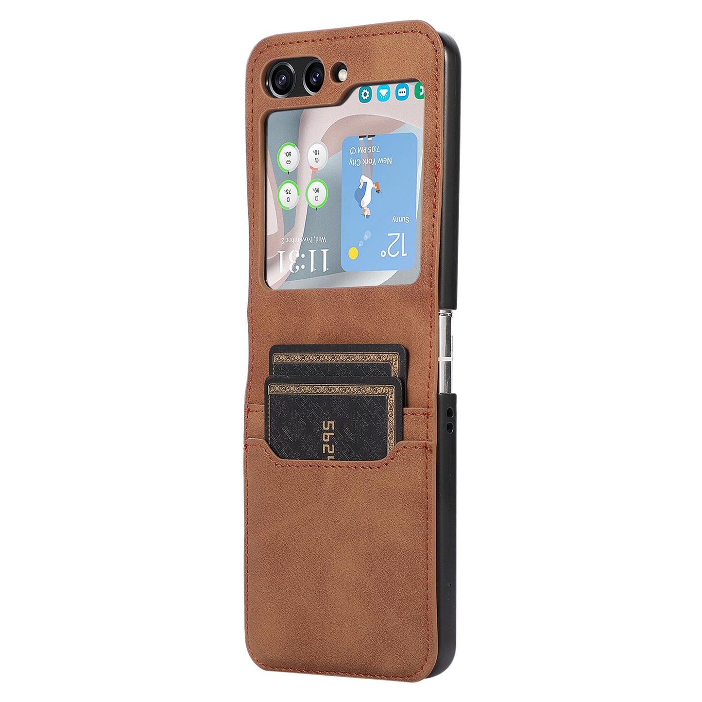 For Samsung Galaxy Z Flip5 5G Card Slot Phone Case Shockproof PU Leather PC Phone Cover