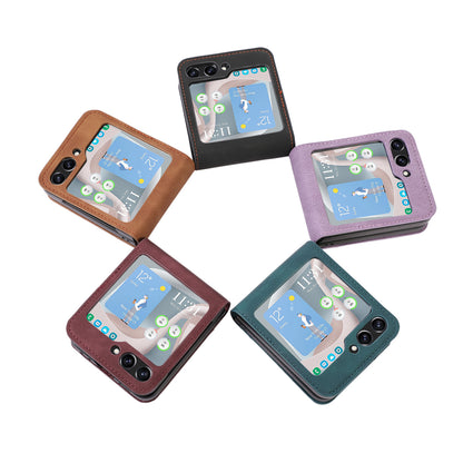 For Samsung Galaxy Z Flip5 5G Card Slot Phone Case Shockproof PU Leather PC Phone Cover