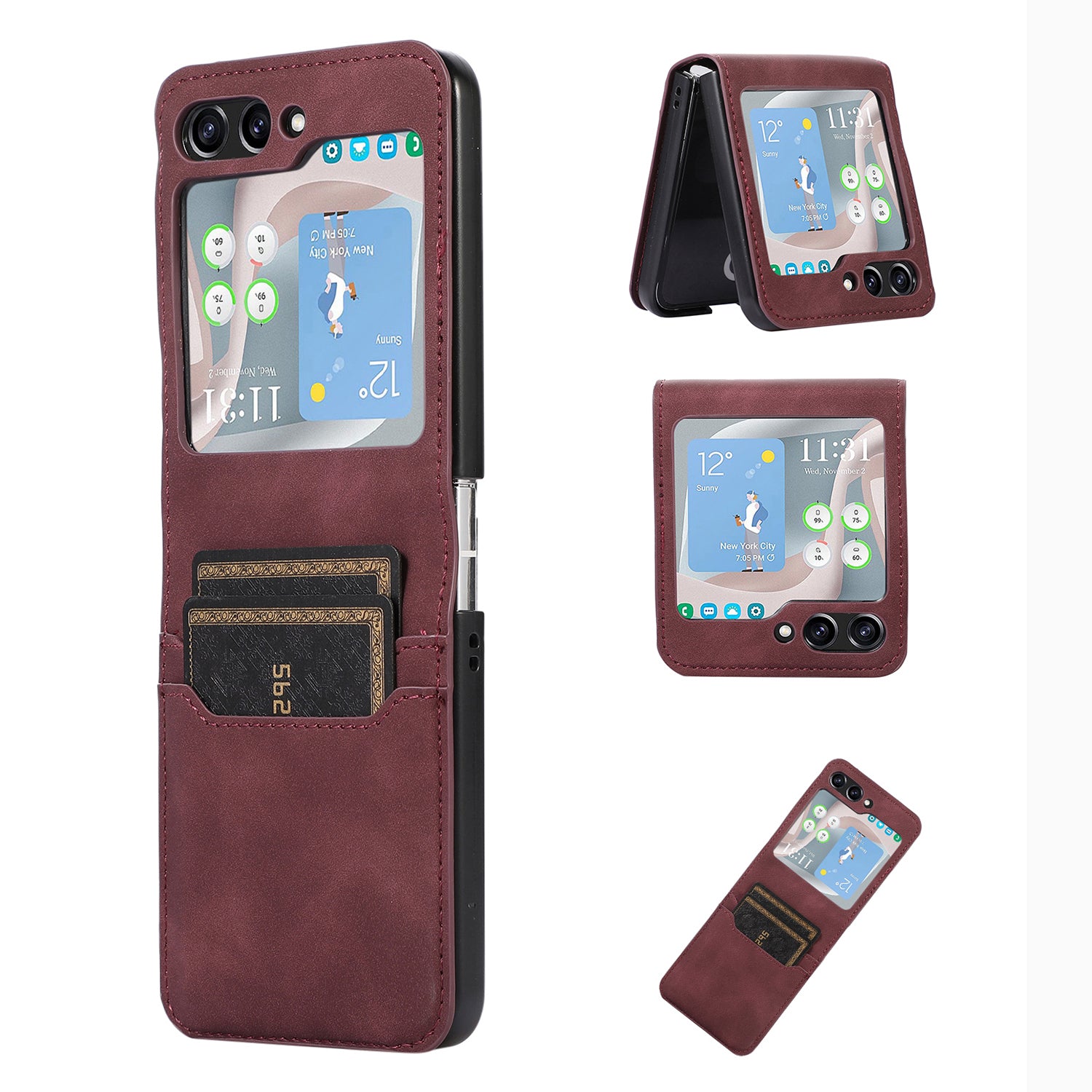 For Samsung Galaxy Z Flip5 5G Card Slot Phone Case Shockproof PU Leather PC Phone Cover
