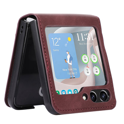 For Samsung Galaxy Z Flip5 5G Card Slot Phone Case Shockproof PU Leather PC Phone Cover