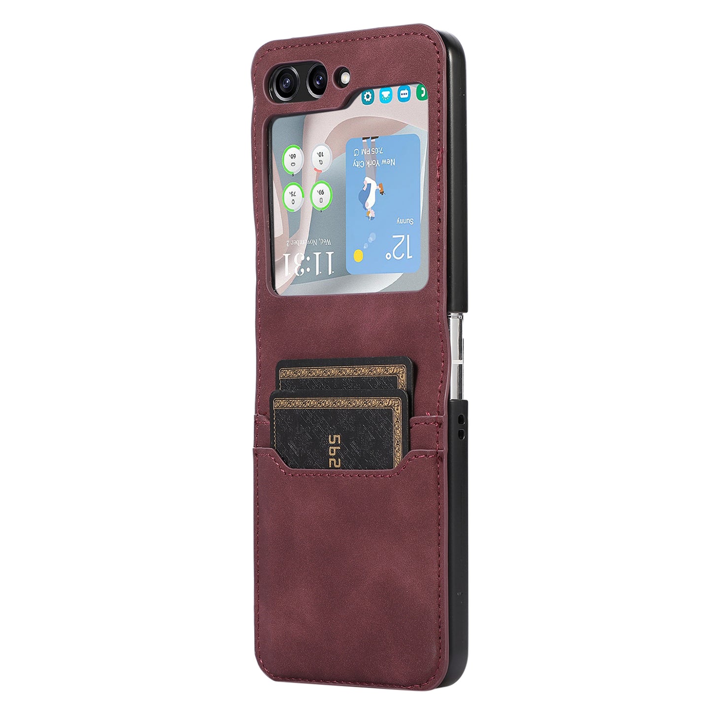 For Samsung Galaxy Z Flip5 5G Card Slot Phone Case Shockproof PU Leather PC Phone Cover