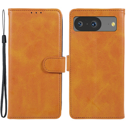 For Google Pixel 8 PU Leather Wallet Phone Case Calf Texture Anti-drop Stand Cover
