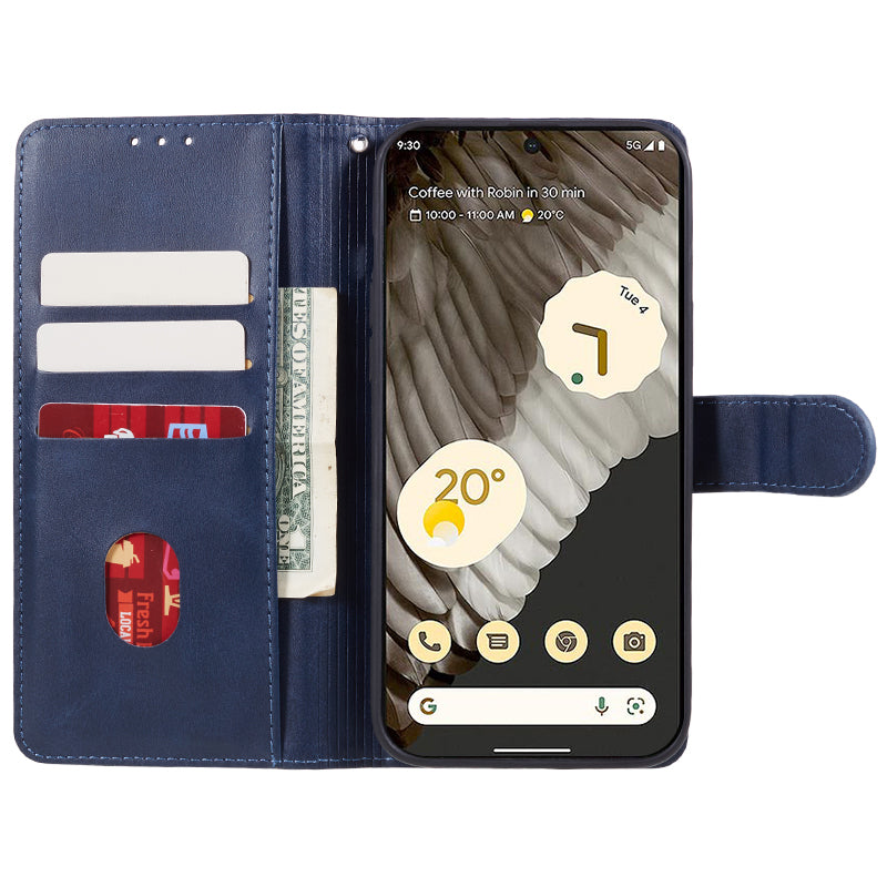 For Google Pixel 8 PU Leather Wallet Phone Case Calf Texture Anti-drop Stand Cover