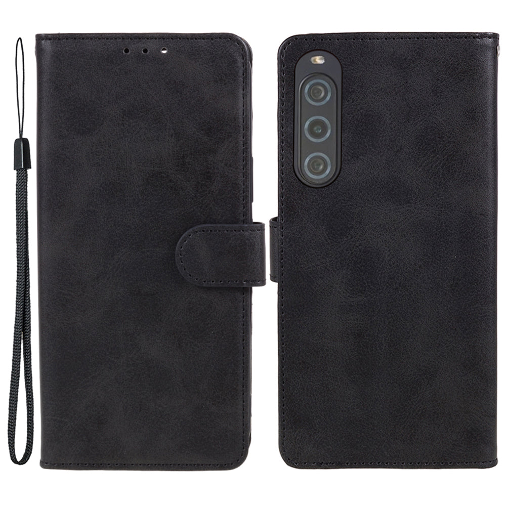 For Sony Xperia 10 V Calf Texture Anti-drop Stand Cover PU Leather Wallet Phone Case