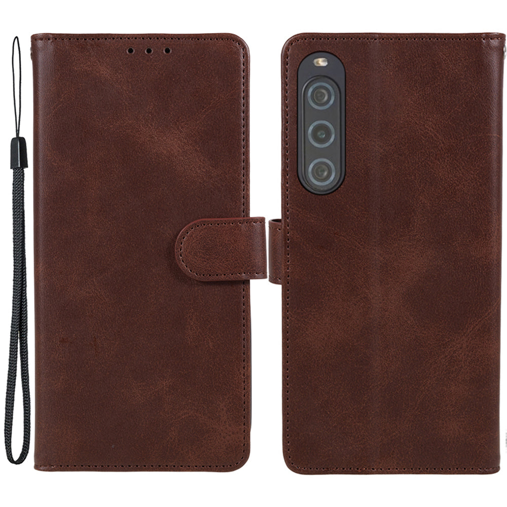 For Sony Xperia 10 V Calf Texture Anti-drop Stand Cover PU Leather Wallet Phone Case