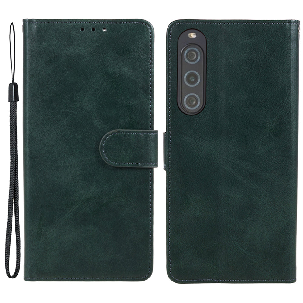 For Sony Xperia 10 V Calf Texture Anti-drop Stand Cover PU Leather Wallet Phone Case