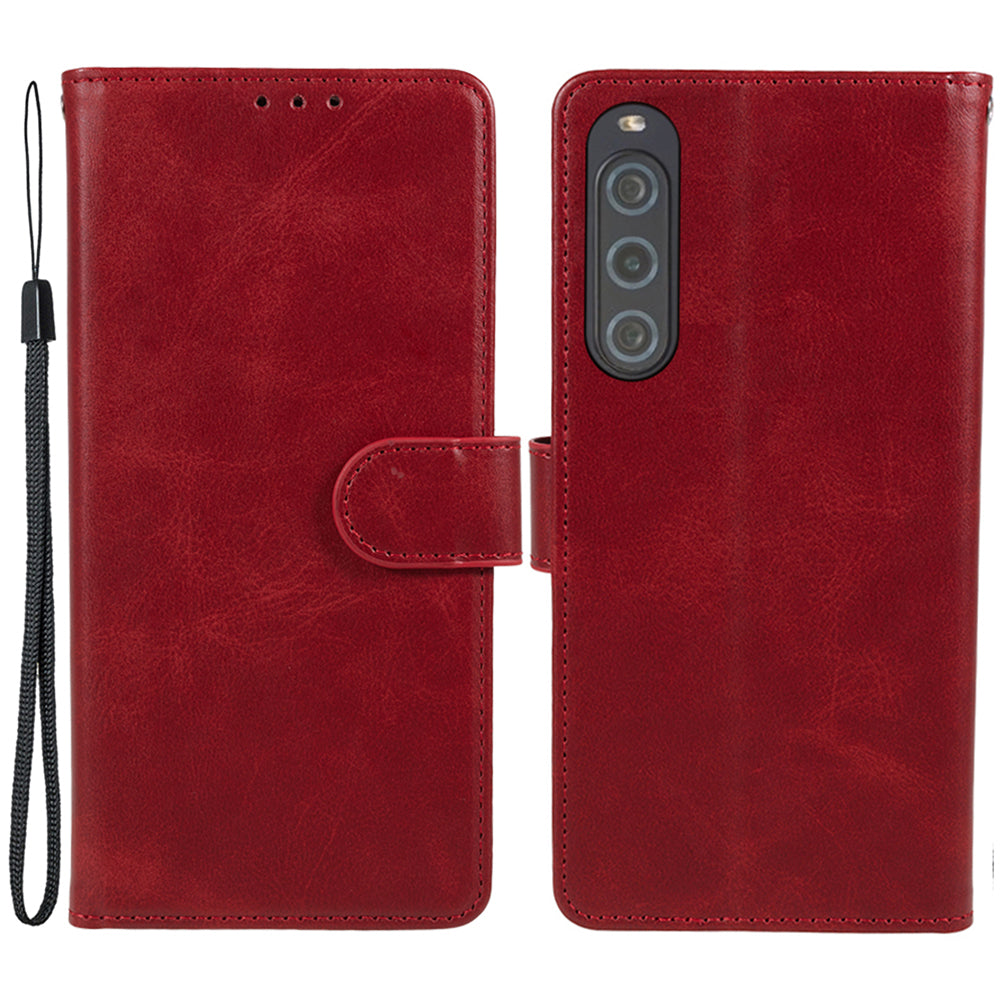 For Sony Xperia 10 V Calf Texture Anti-drop Stand Cover PU Leather Wallet Phone Case
