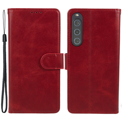 For Sony Xperia 10 V Calf Texture Anti-drop Stand Cover PU Leather Wallet Phone Case