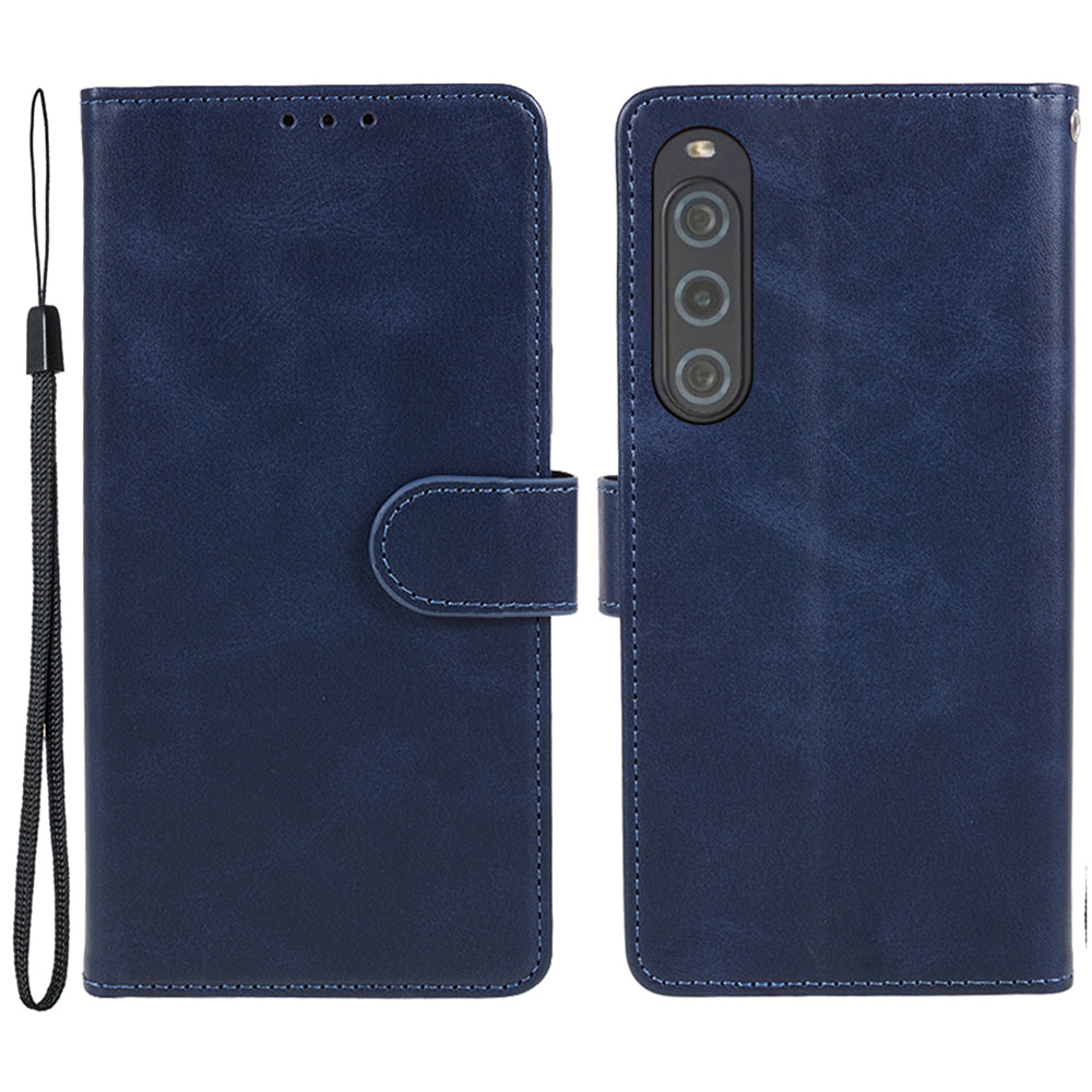For Sony Xperia 10 V Calf Texture Anti-drop Stand Cover PU Leather Wallet Phone Case