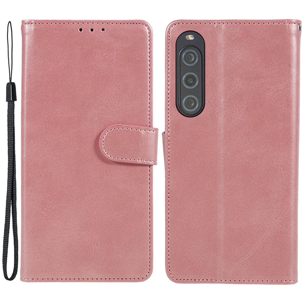 For Sony Xperia 10 V Calf Texture Anti-drop Stand Cover PU Leather Wallet Phone Case