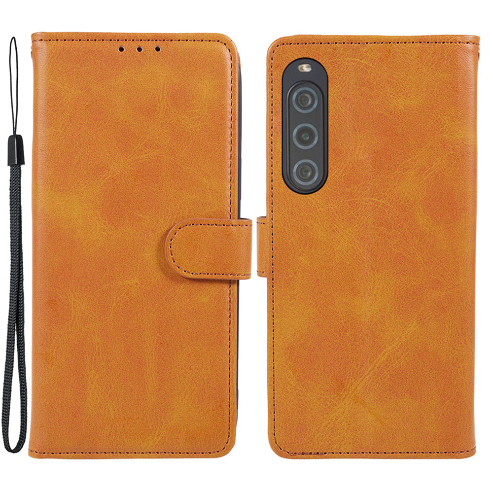 For Sony Xperia 10 V Calf Texture Anti-drop Stand Cover PU Leather Wallet Phone Case