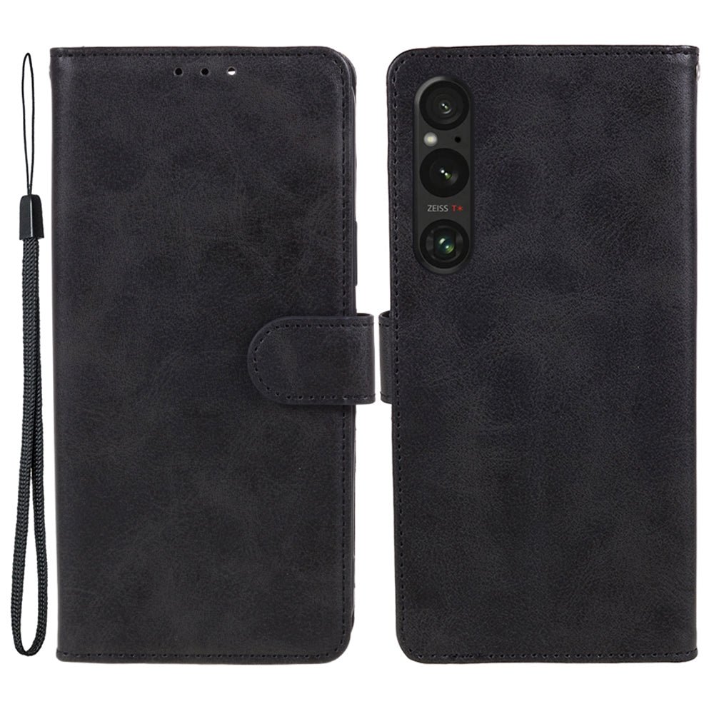 For Sony Xperia 1 V Calf Texture PU Leather Phone Case Magnetic Clasp Wallet Stand Cover