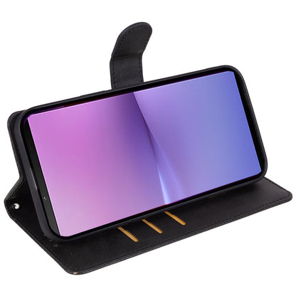 For Sony Xperia 1 V Calf Texture PU Leather Phone Case Magnetic Clasp Wallet Stand Cover