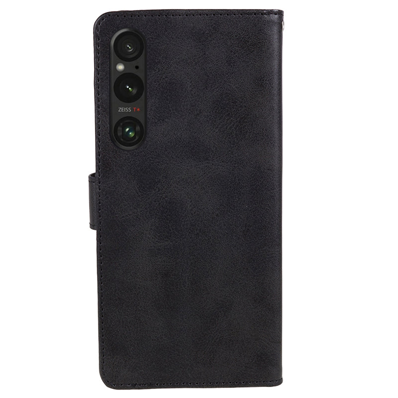 For Sony Xperia 1 V Calf Texture PU Leather Phone Case Magnetic Clasp Wallet Stand Cover