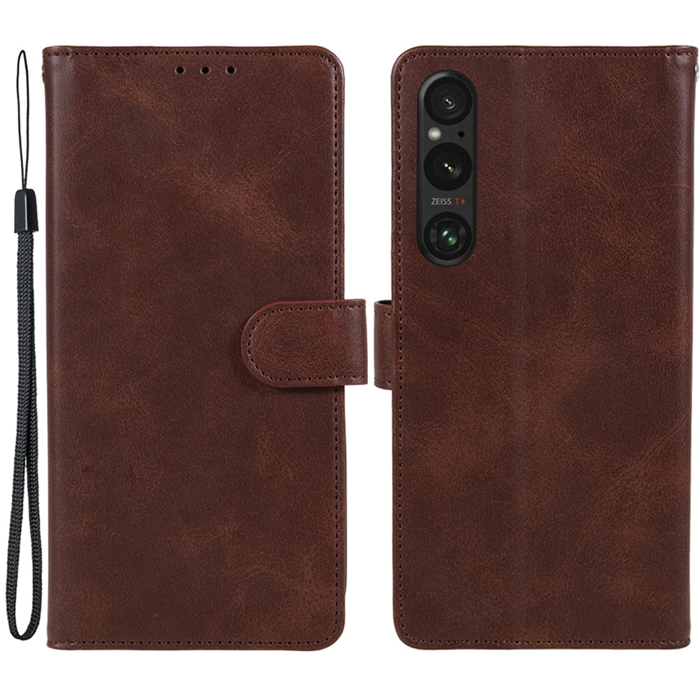 For Sony Xperia 1 V Calf Texture PU Leather Phone Case Magnetic Clasp Wallet Stand Cover