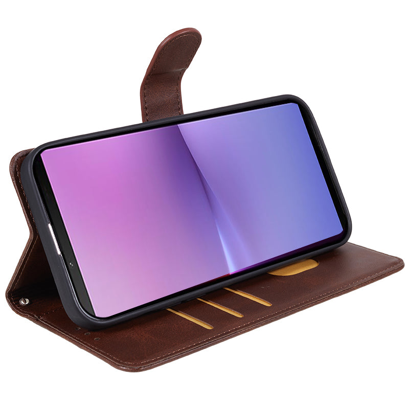 For Sony Xperia 1 V Calf Texture PU Leather Phone Case Magnetic Clasp Wallet Stand Cover