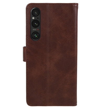 For Sony Xperia 1 V Calf Texture PU Leather Phone Case Magnetic Clasp Wallet Stand Cover