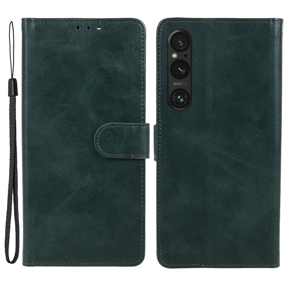 For Sony Xperia 1 V Calf Texture PU Leather Phone Case Magnetic Clasp Wallet Stand Cover
