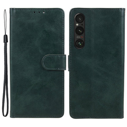 For Sony Xperia 1 V Calf Texture PU Leather Phone Case Magnetic Clasp Wallet Stand Cover