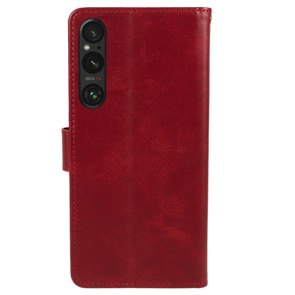 For Sony Xperia 1 V Calf Texture PU Leather Phone Case Magnetic Clasp Wallet Stand Cover
