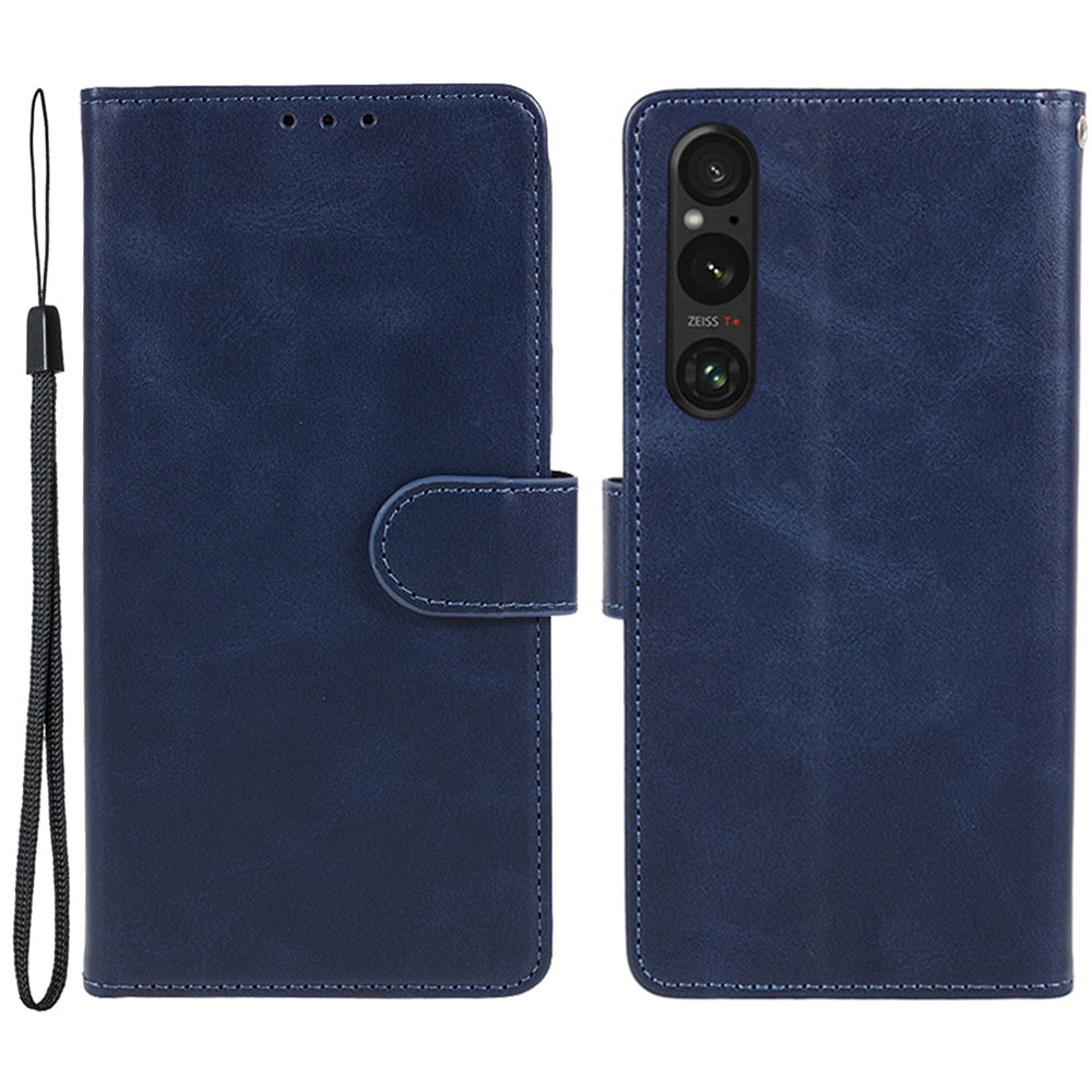 For Sony Xperia 1 V Calf Texture PU Leather Phone Case Magnetic Clasp Wallet Stand Cover