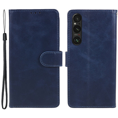 For Sony Xperia 1 V Calf Texture PU Leather Phone Case Magnetic Clasp Wallet Stand Cover