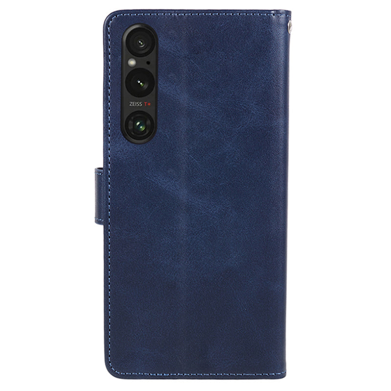 For Sony Xperia 1 V Calf Texture PU Leather Phone Case Magnetic Clasp Wallet Stand Cover