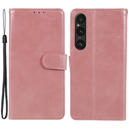 For Sony Xperia 1 V Calf Texture PU Leather Phone Case Magnetic Clasp Wallet Stand Cover
