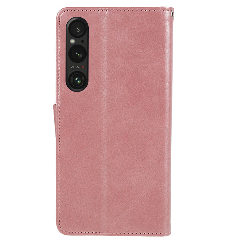 For Sony Xperia 1 V Calf Texture PU Leather Phone Case Magnetic Clasp Wallet Stand Cover
