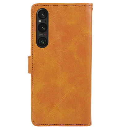 For Sony Xperia 1 V Calf Texture PU Leather Phone Case Magnetic Clasp Wallet Stand Cover