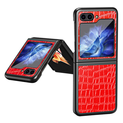 Crocodile Texture Phone Case for Samsung Galaxy Z Flip5 5G PU Leather Hard PC Phone Shell