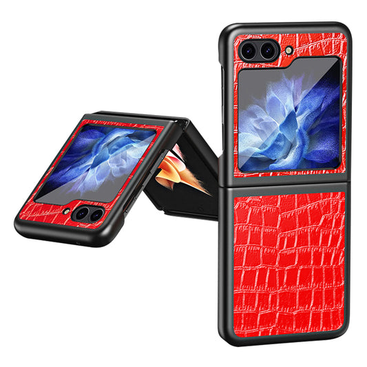 Crocodile Texture Phone Case for Samsung Galaxy Z Flip5 5G PU Leather Hard PC Phone Shell