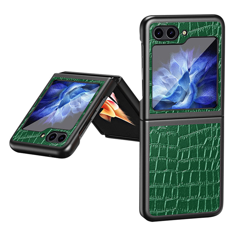 Crocodile Texture Phone Case for Samsung Galaxy Z Flip5 5G PU Leather Hard PC Phone Shell