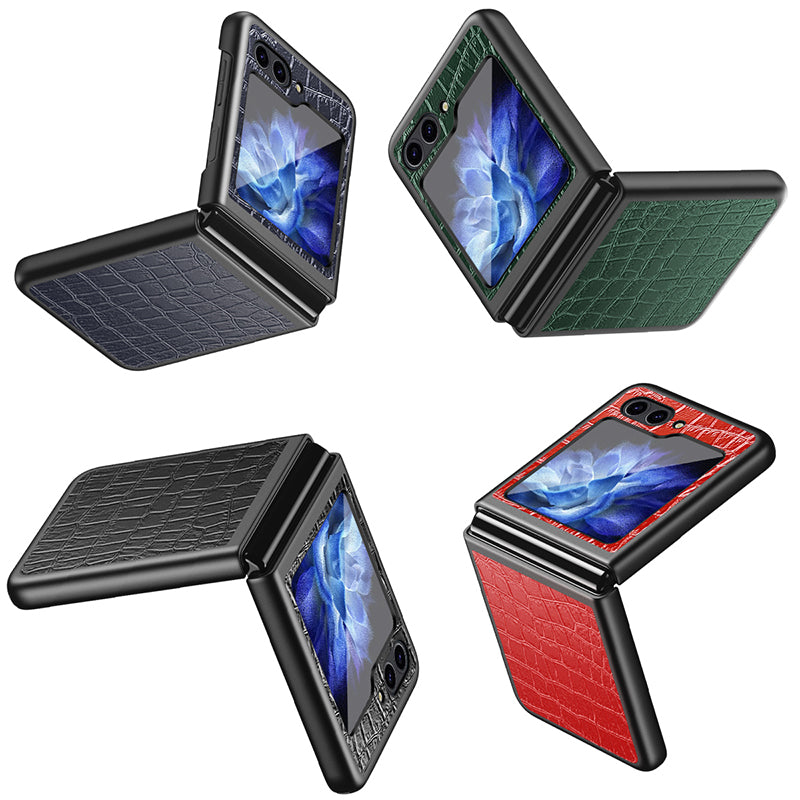 Crocodile Texture Phone Case for Samsung Galaxy Z Flip5 5G PU Leather Hard PC Phone Shell