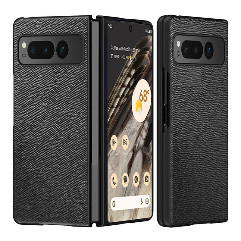 For Google Pixel Fold Cross Texture Rubberized Case PU Leather + Hard PC Shockproof Phone Cover