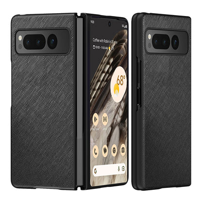 For Google Pixel Fold Cross Texture Rubberized Case PU Leather + Hard PC Shockproof Phone Cover