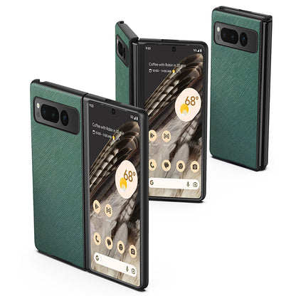 For Google Pixel Fold Cross Texture Rubberized Case PU Leather + Hard PC Shockproof Phone Cover
