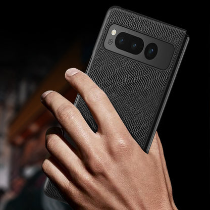 For Google Pixel Fold Cross Texture Rubberized Case PU Leather + Hard PC Shockproof Phone Cover