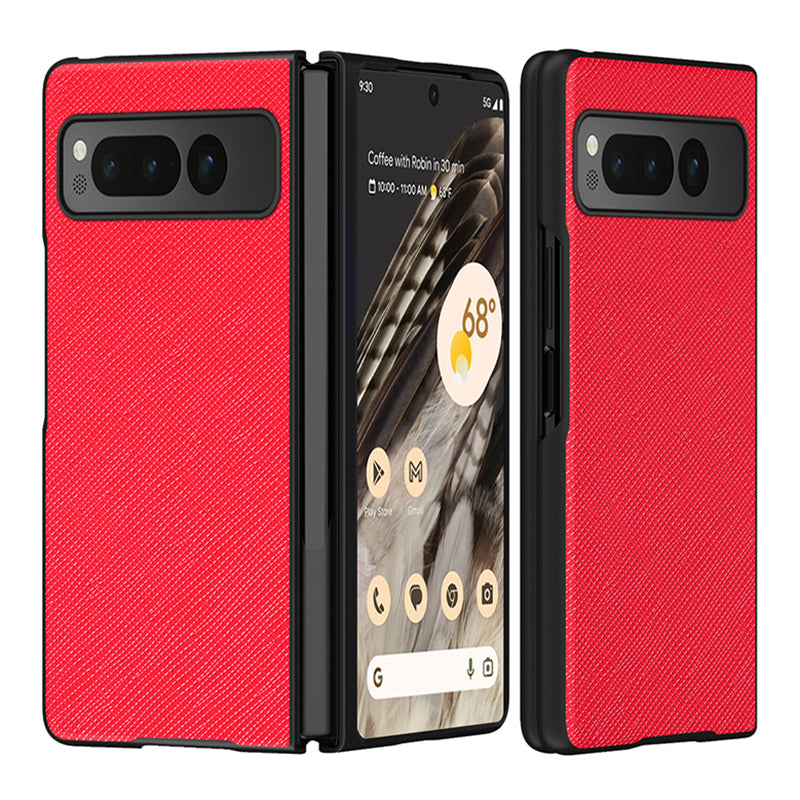 For Google Pixel Fold Cross Texture Rubberized Case PU Leather + Hard PC Shockproof Phone Cover