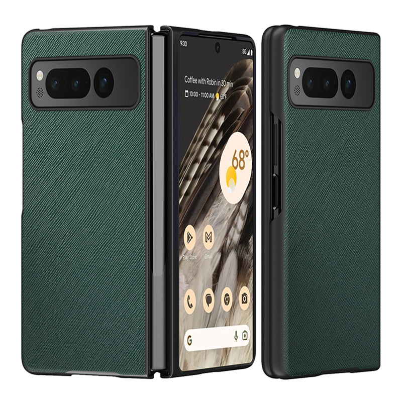 For Google Pixel Fold Cross Texture Rubberized Case PU Leather + Hard PC Shockproof Phone Cover
