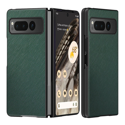 For Google Pixel Fold Cross Texture Rubberized Case PU Leather + Hard PC Shockproof Phone Cover