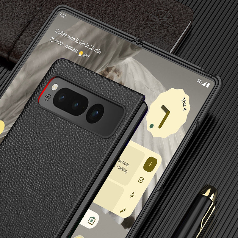 For Google Pixel Fold Cross Texture Rubberized Case PU Leather + Hard PC Shockproof Phone Cover