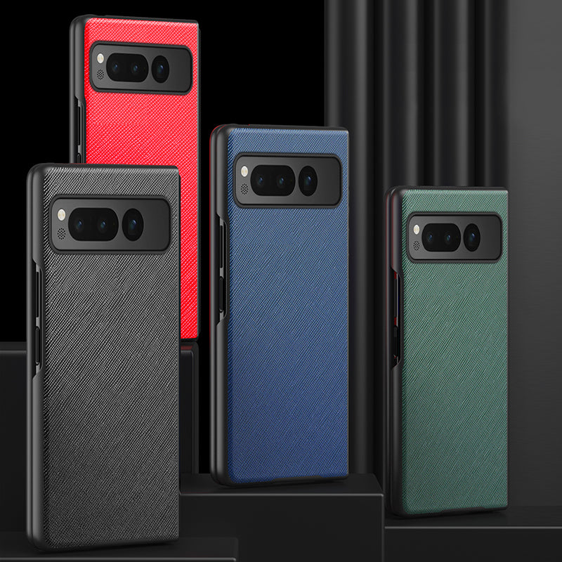 For Google Pixel Fold Cross Texture Rubberized Case PU Leather + Hard PC Shockproof Phone Cover