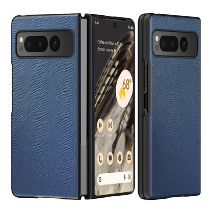 For Google Pixel Fold Cross Texture Rubberized Case PU Leather + Hard PC Shockproof Phone Cover