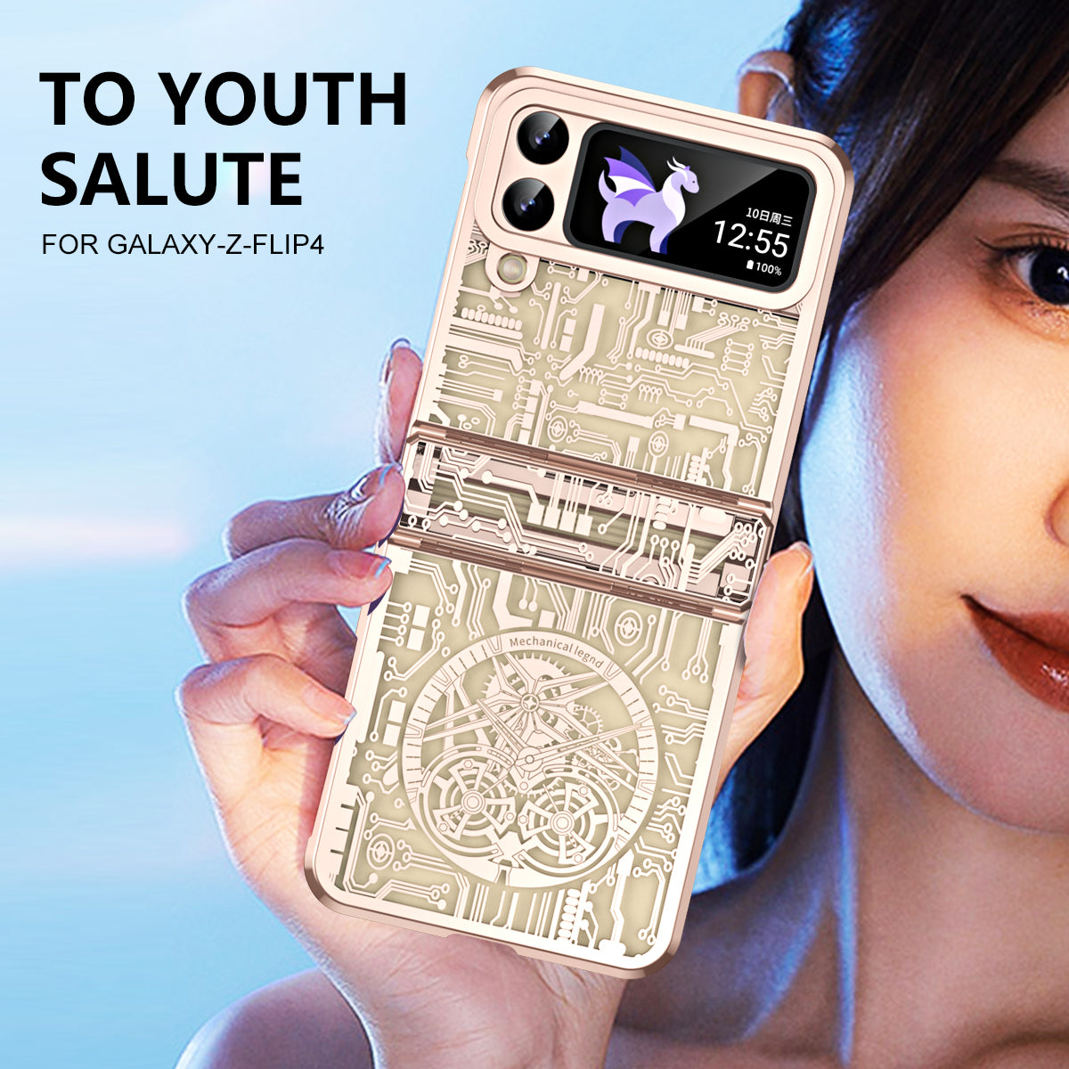 Mechanical Legend Series for Samsung Galaxy Z Flip4 5G Protective Phone Case Hard PC Electroplating Cover