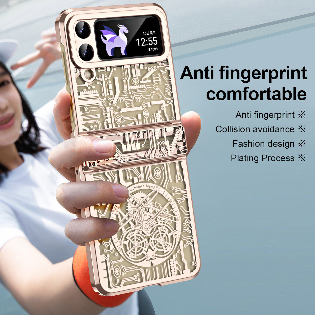 Mechanical Legend Series for Samsung Galaxy Z Flip4 5G Protective Phone Case Hard PC Electroplating Cover